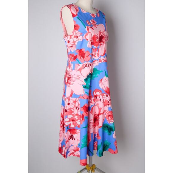Tahari ASL Floral Midi Dress 14 A-Line Baby Shower Wedding Guest Vacation Resort - Picture 5 of 10